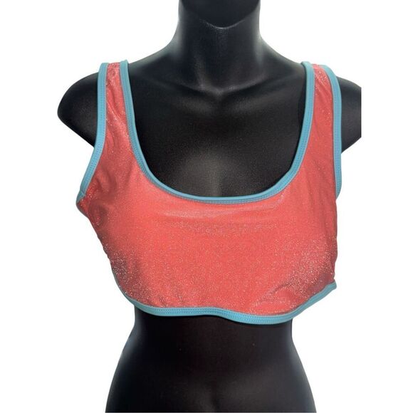 NEW WITH TAGS BEAUTIFUL No Boundaries Bikini Top Shimmering Orange With Blue Tri - Picture 1 of 5